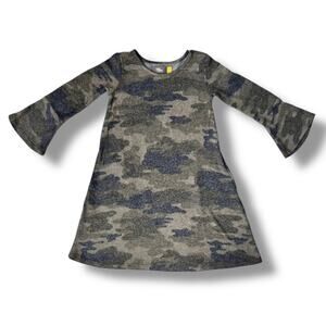 Rumi + Ryder Dress Girls XS 4-5 Green Camo Bell Sleeve Pullover Pockets Soft